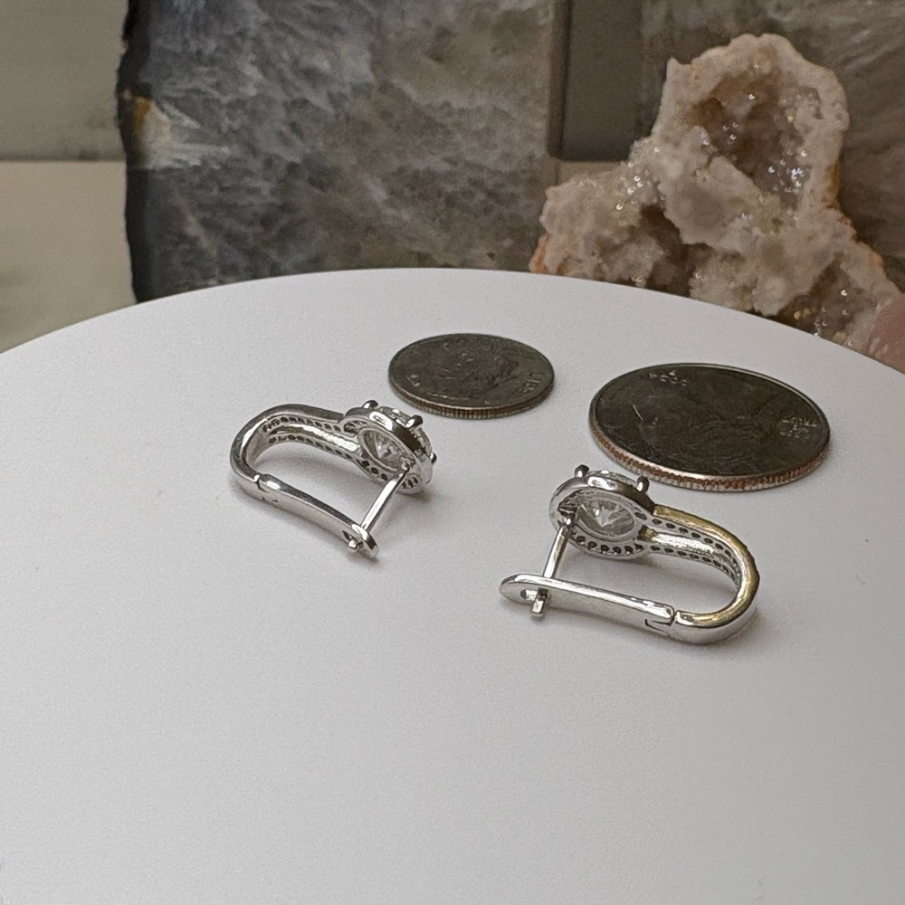 24CT Moissanite Halo Drop Earrings in 925 Sterling Silver - Picture 15 of 17